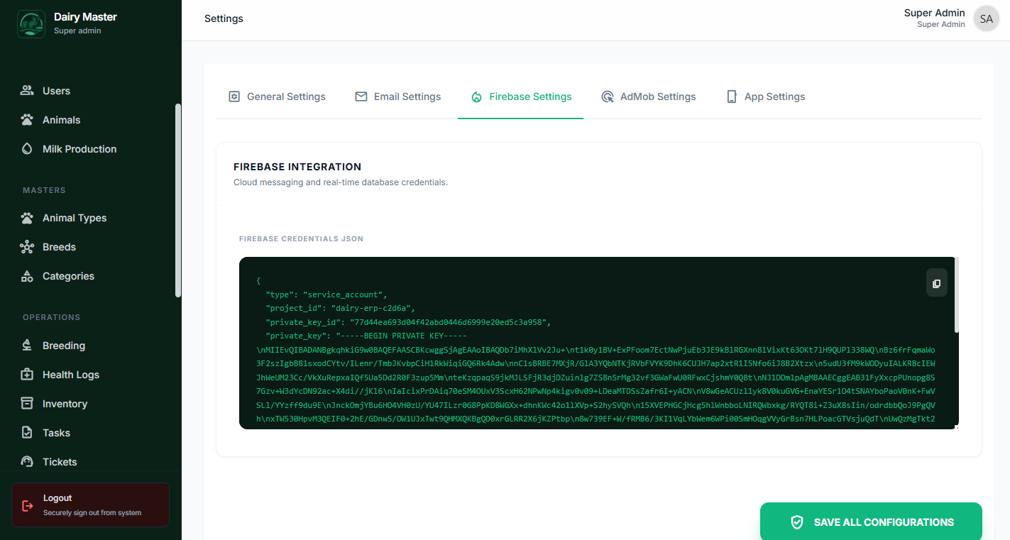 Firebase Settings Configuration